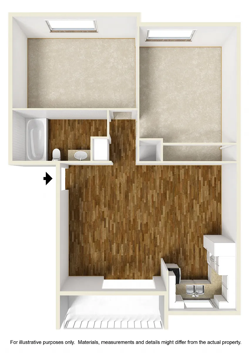Floor plan 2 Bedrooms, 1 Bathroom Plan B