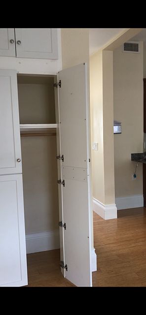 Floor to ceiling closet storage in living room