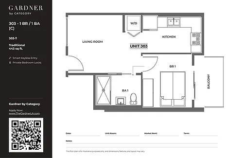 Floor plan 303 - 1 BR / 1 BA (C)