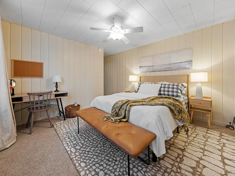 Bedroom 1 with desk and ensuite bathroom