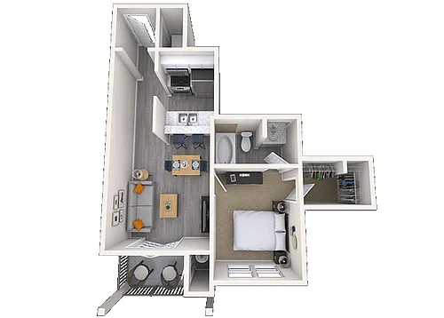 Floor plan Traditional 1x1 596 SF
