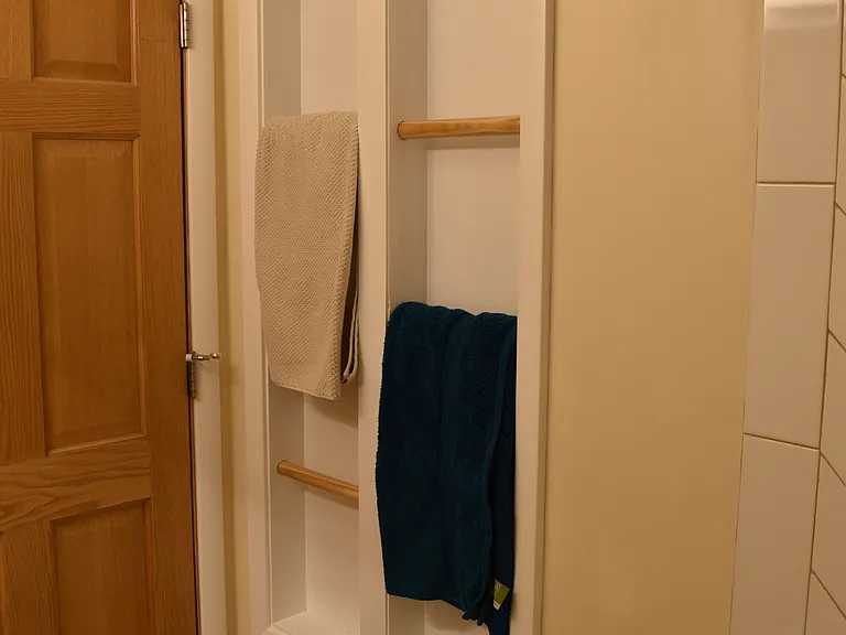 Main floor bathroom towel rack