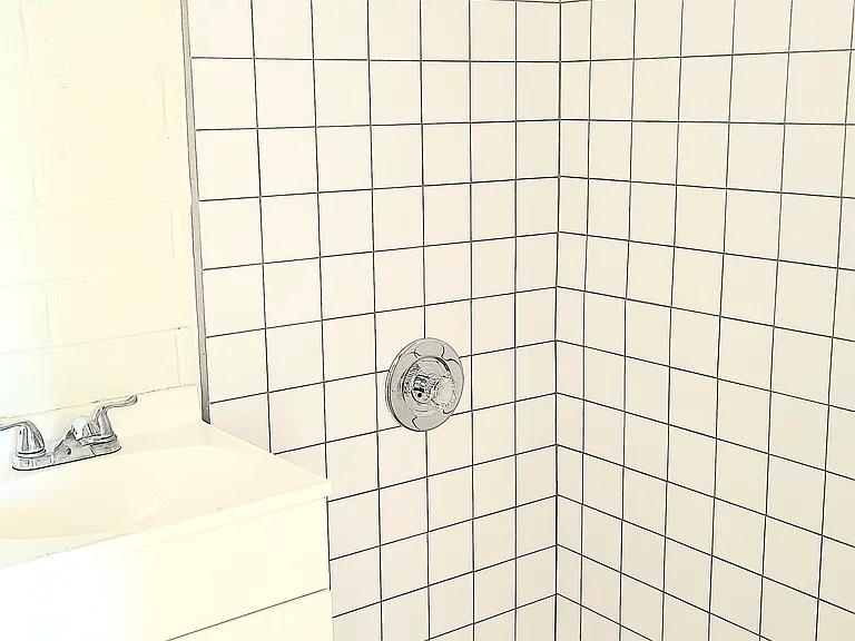 Newly remodeled bathroom. New tile, shower and sink and cabinet!