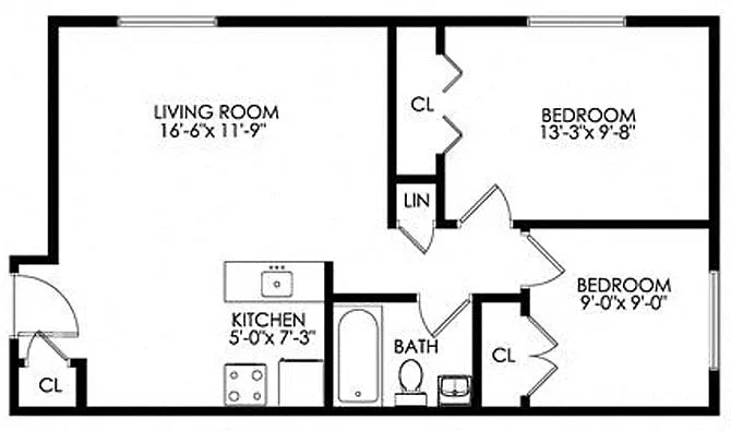 Floor plan 2 Bedroom 1 Bathroom