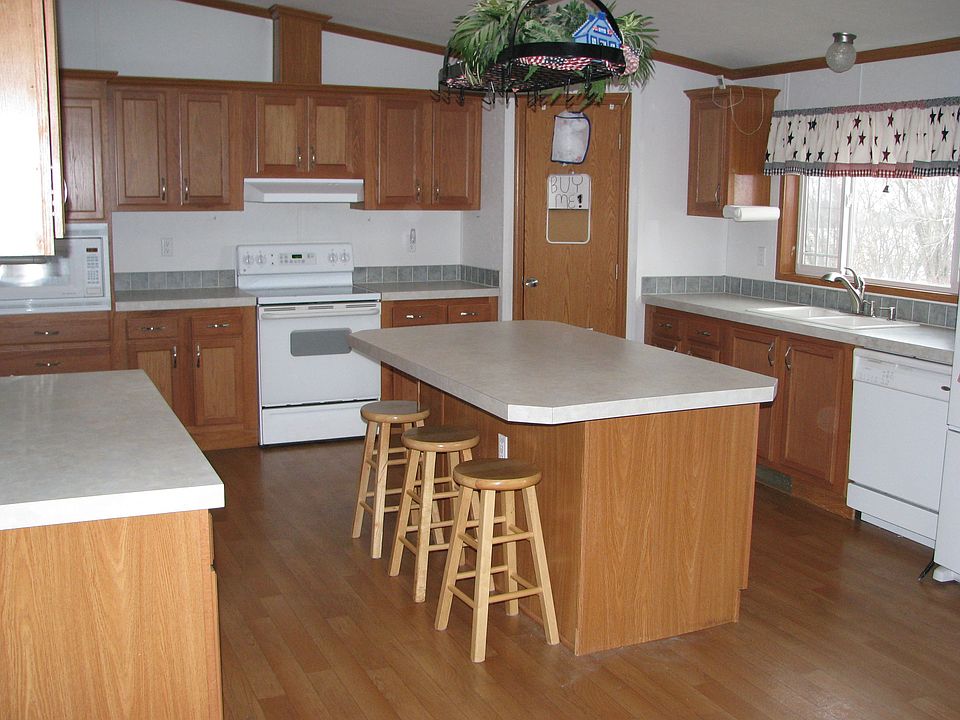 kitchen with island and pot rack