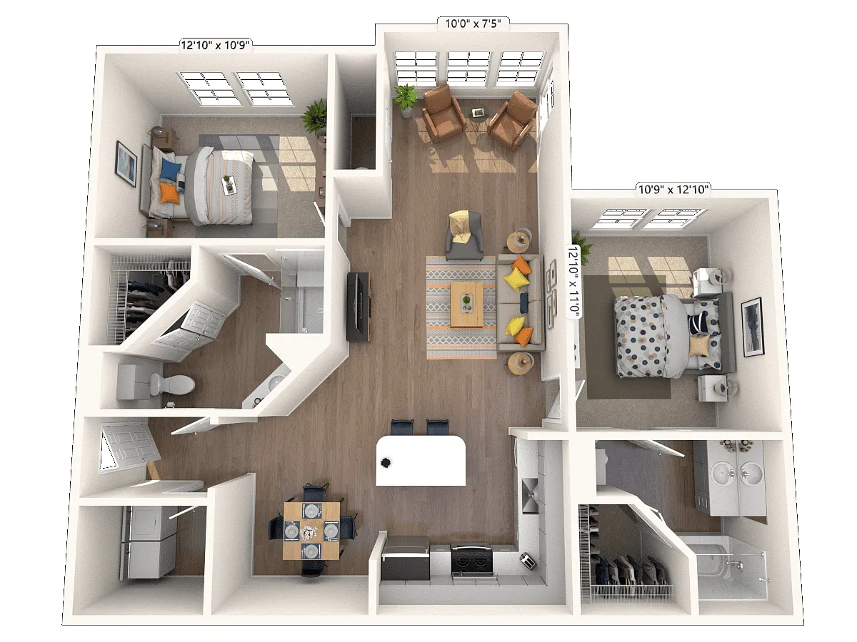 Floor plan Two Bedroom with Solarium