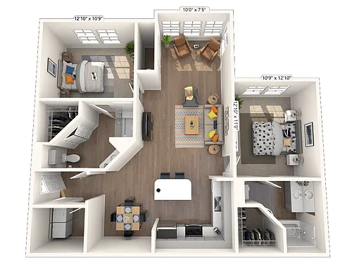 Floor plan Two Bedroom with Solarium