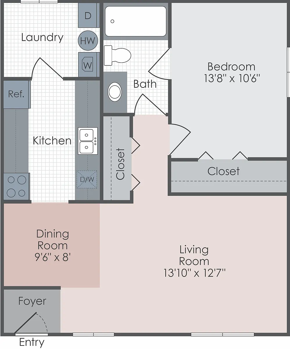 Floor plan The Alpine - 1 Bed 1 Bath - B