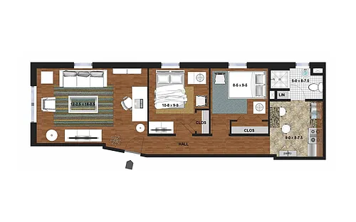 Floor plan Emerson - Two Bedroom