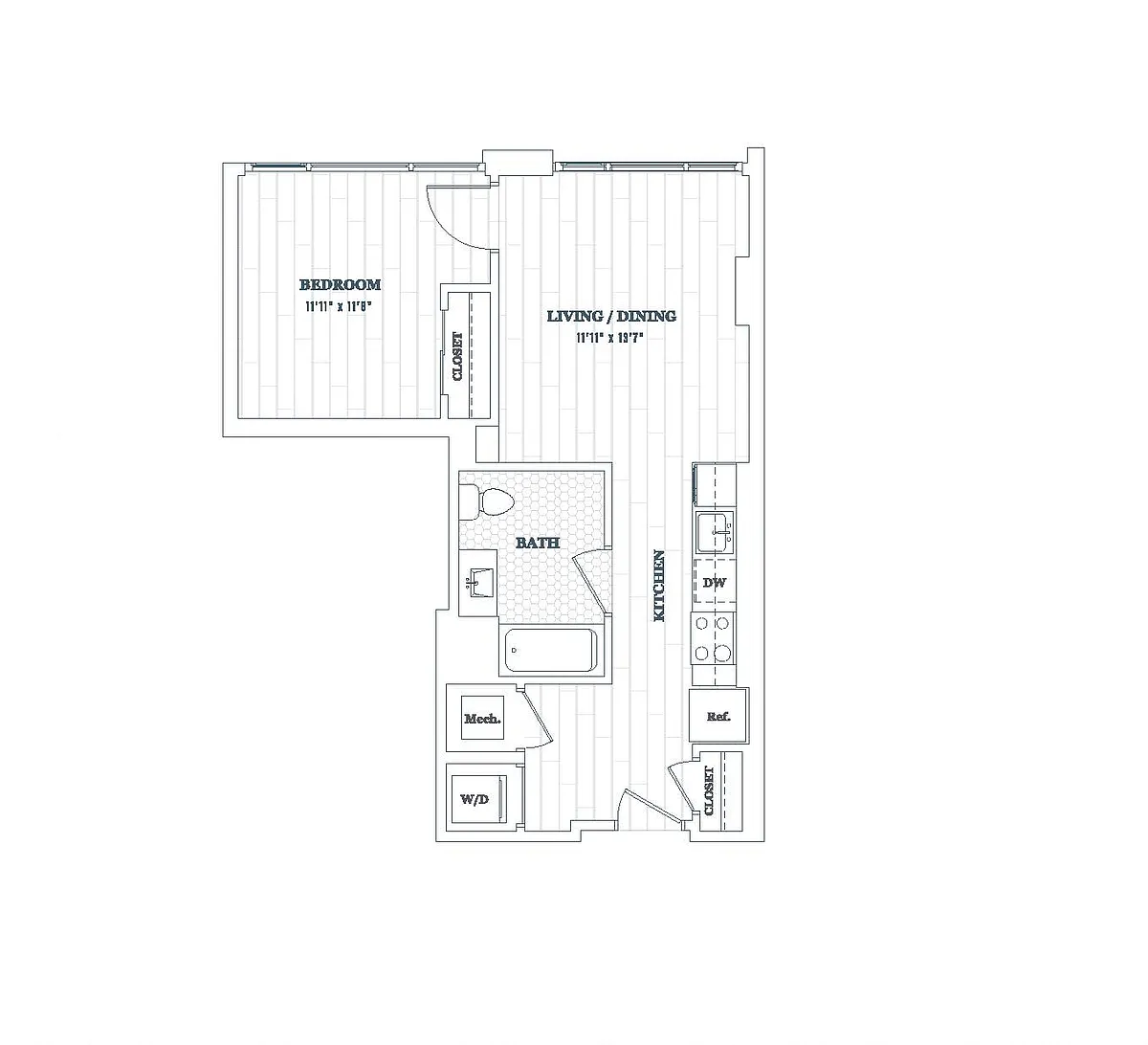 Floor plan 1 Bed - 1 Bath | A02