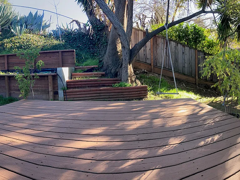 Deck in the backyard. Panoramic view