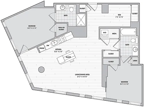 Floor plan 2 Bed 2 Bath Den RR