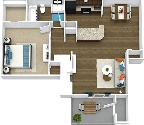 Floor plan 1 Bed, 1 Bath D