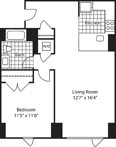 Floor plan 1 Bed (North)- 713