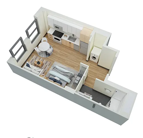 Floor plan Studio 1 Bath-E
