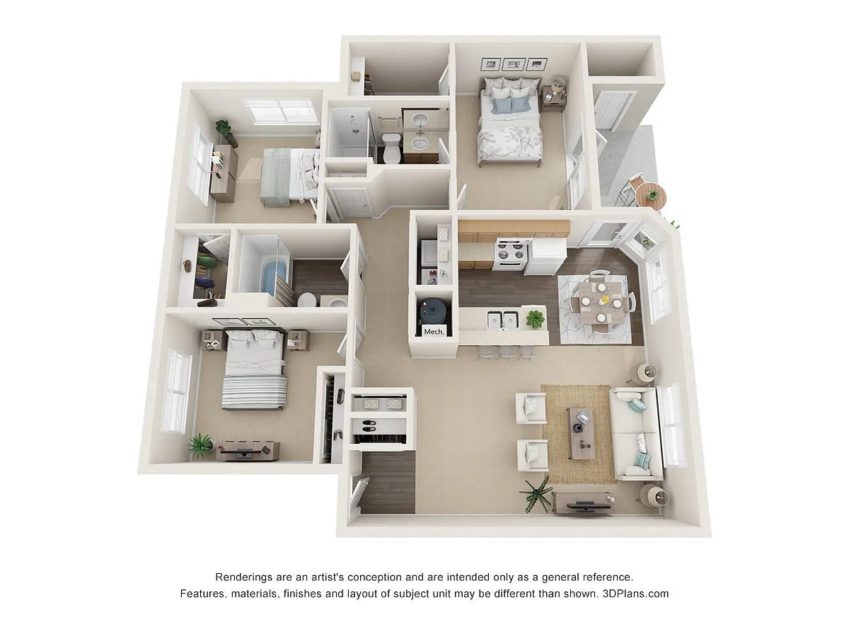 Floor plan 3-Bedroom 2 Bathrooms