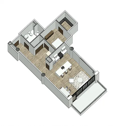 Floor plan 1 Bedroom 1 Bath Floor Plan Type 4