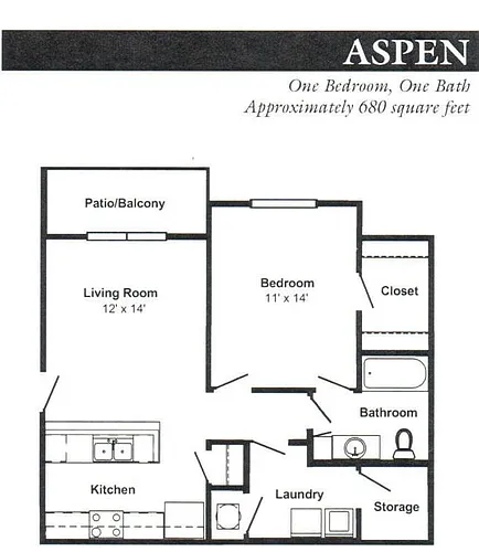 Floor plan 1 Bed 1 Bath Aspen