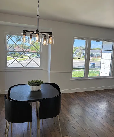 light, bright windows into dining and living room