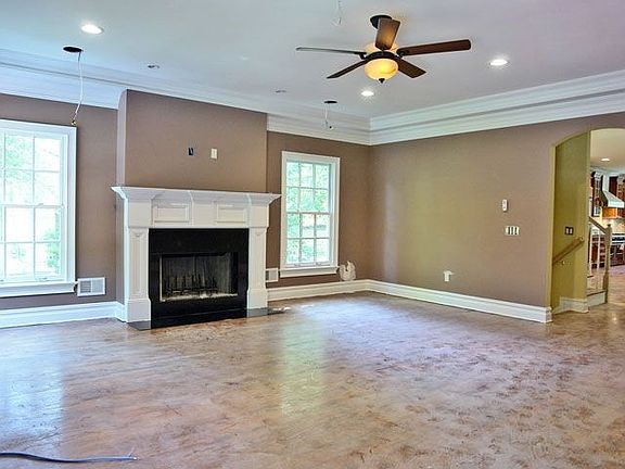 family room wired and fireplace steps to kitchen