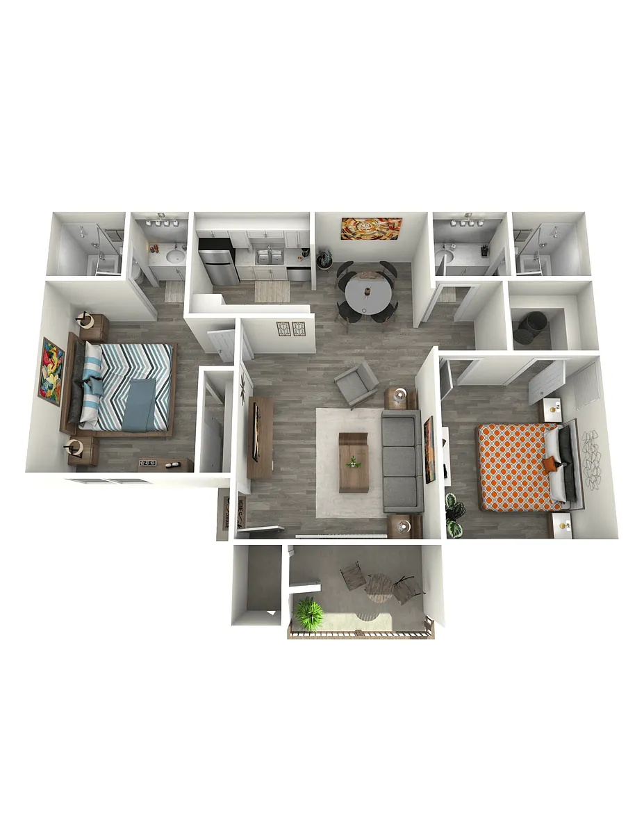 Floor plan Two Bedroom, Two Baths Large