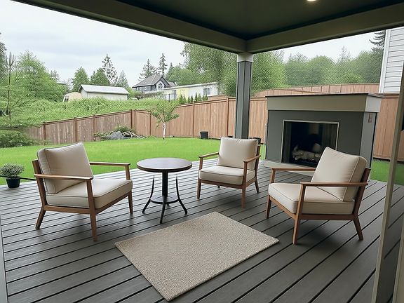 Covered patio with fireplace