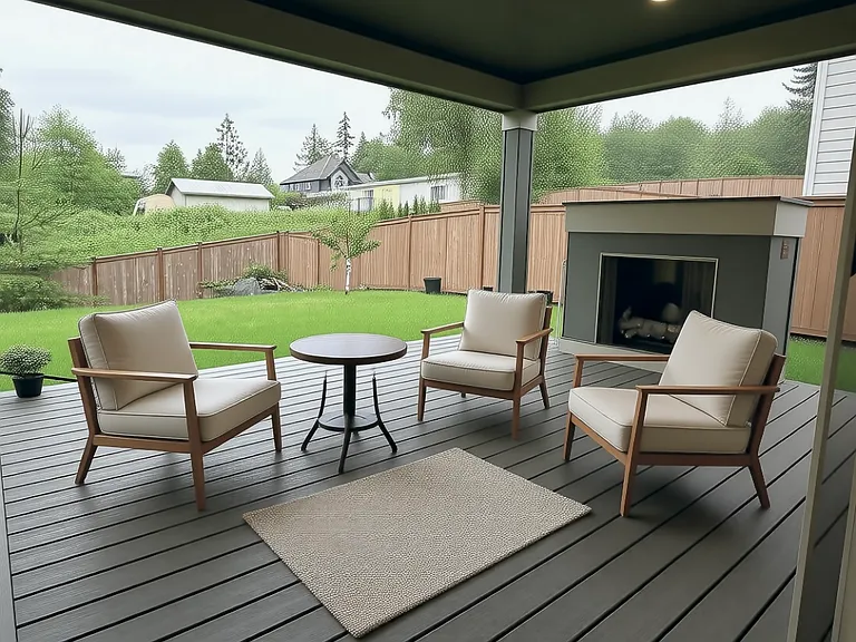 Covered patio with fireplace