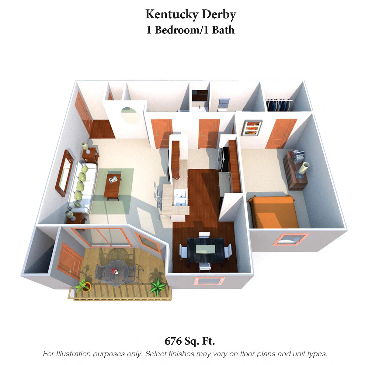 Floor plan The Kentucky Derby: 1 Bedroom, 1 Bath