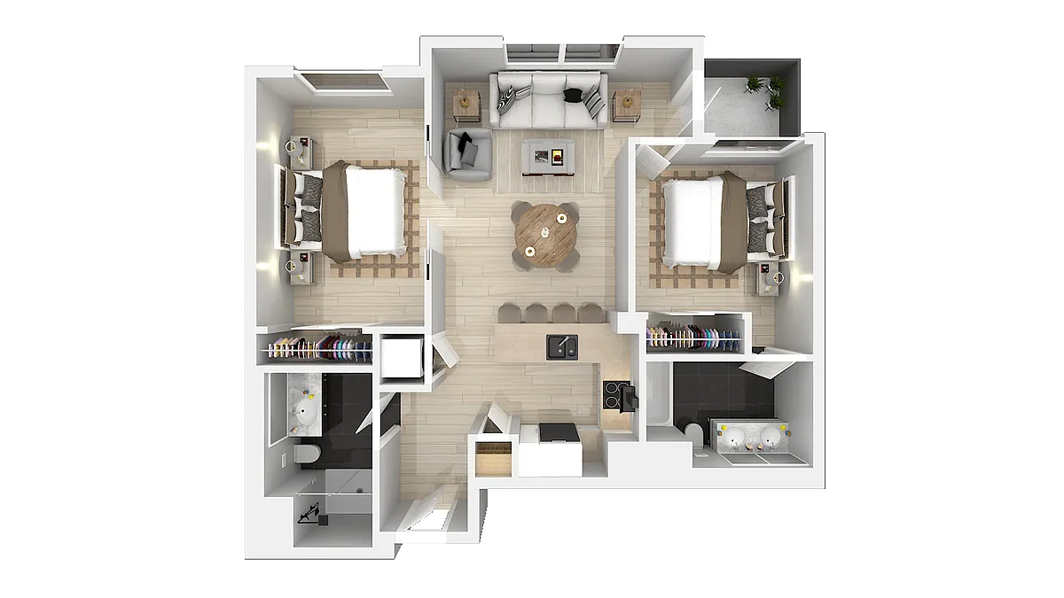 Floor plan Two Bedroom Two Bath H