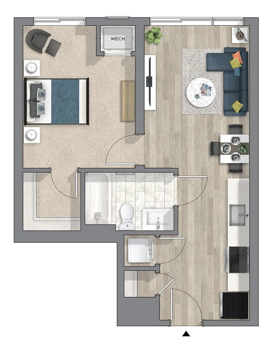 Floor plan 1 Bed 1 Bath | Classic JR