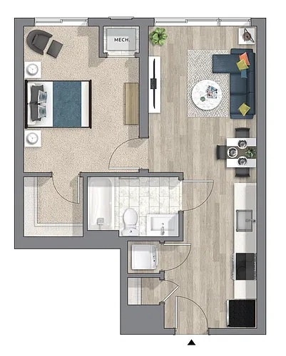 Floor plan 1 Bed 1 Bath JR