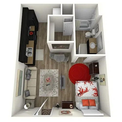 Floor plan Efficiency 1 Bath A1 EFF