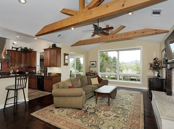 Warm inviting family room adjoins kitchen