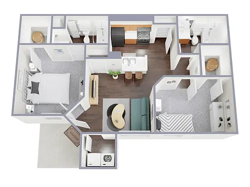 Floor plan 2 Bed, 2 Bath A (80% Income Restricted)