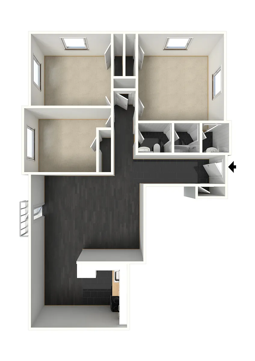 Floor plan 3-Bedroom Large Unfurnished