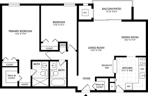 Floor plan 2 bed/ 2 Bath-B6