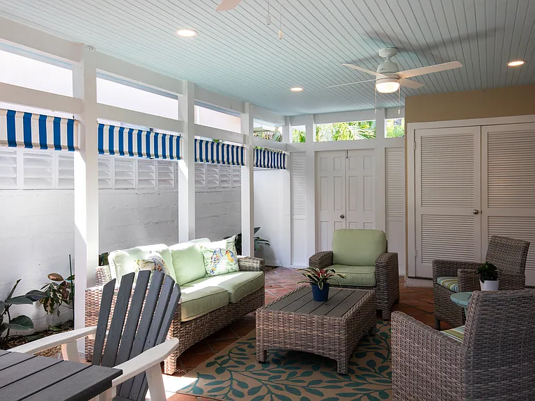 Outside covered sitting area.