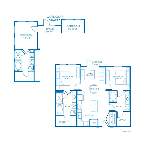 Floor plan B1c | 2 Bed | 2 Bath | 80