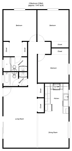 Floor plan 3-Bedrooms, 2-Bathrooms