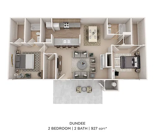 Floor plan Two Bed One Bath Small 927