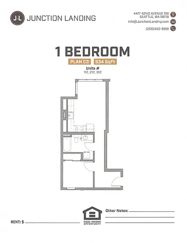 Floor plan 1 Bed 1 Bath K Landing