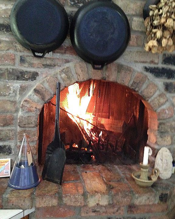 corner fireplace in kitchen