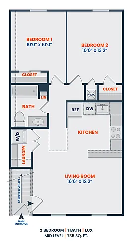 Floor plan 2 Bed | 1 Bath | Lux
