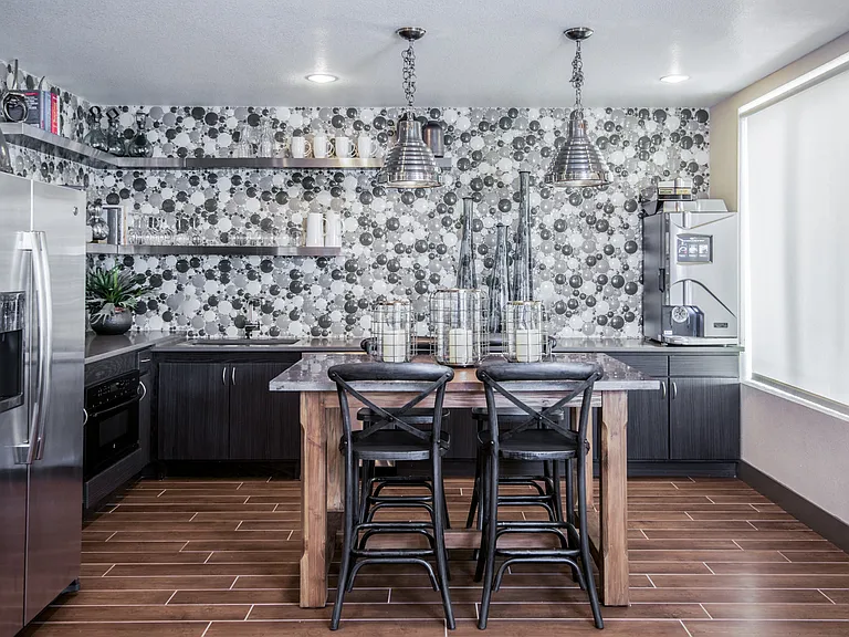 Resident lounge with gourmet kitchen