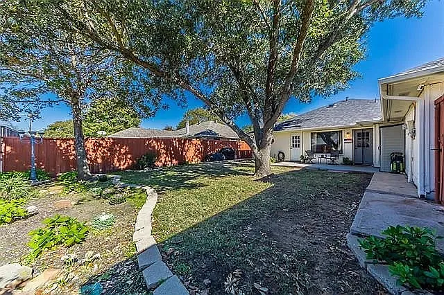 Shaded, private, quiet backyard with fence for pets, patio, garden shed.