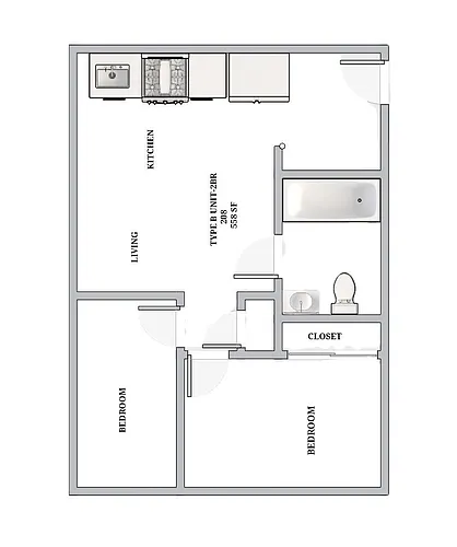 Floor plan 2 Bedroom 1 Bath