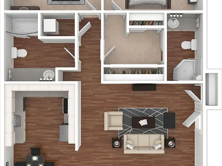 2 BD / 2 BA 1,050 SF