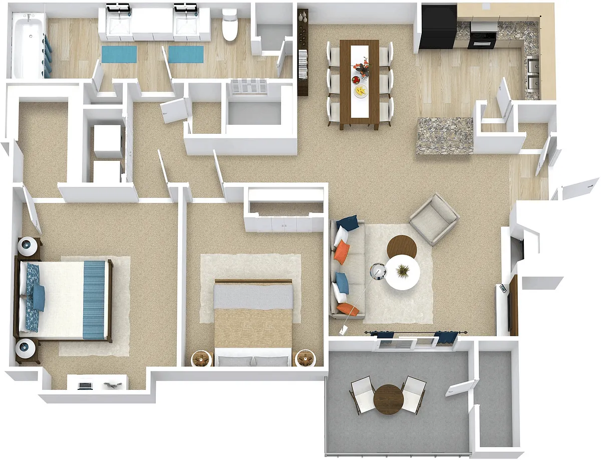 Floor plan 2 Bed, 1 Bath B