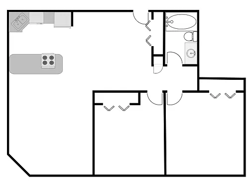 Floor plan 2 Bedroom 1 Bathroom - Partially Renovated