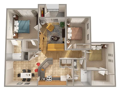 Floor plan Three Bedroom-B (Income Restrictions)